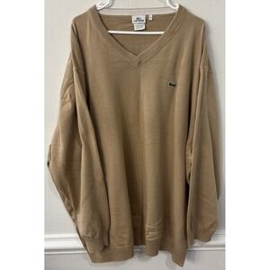 Lacoste‎ Mens 12R V Neck Sweater Tan Long Sleeve Classic Crocodile